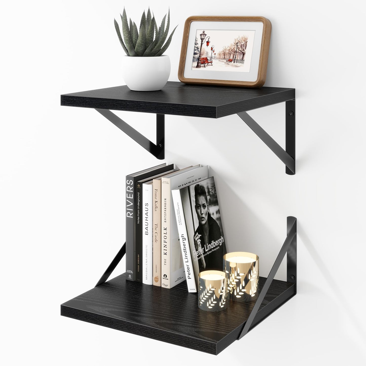 Acovy Deep Floating Shelves Wall Mounted, 36"x12" Brown Wood Shelves with Brackets Set of 2 for Bedroom, Living Room, Bathroom, Kitchen, Office - Storage & Display Shelf for Decor, Books, Plants