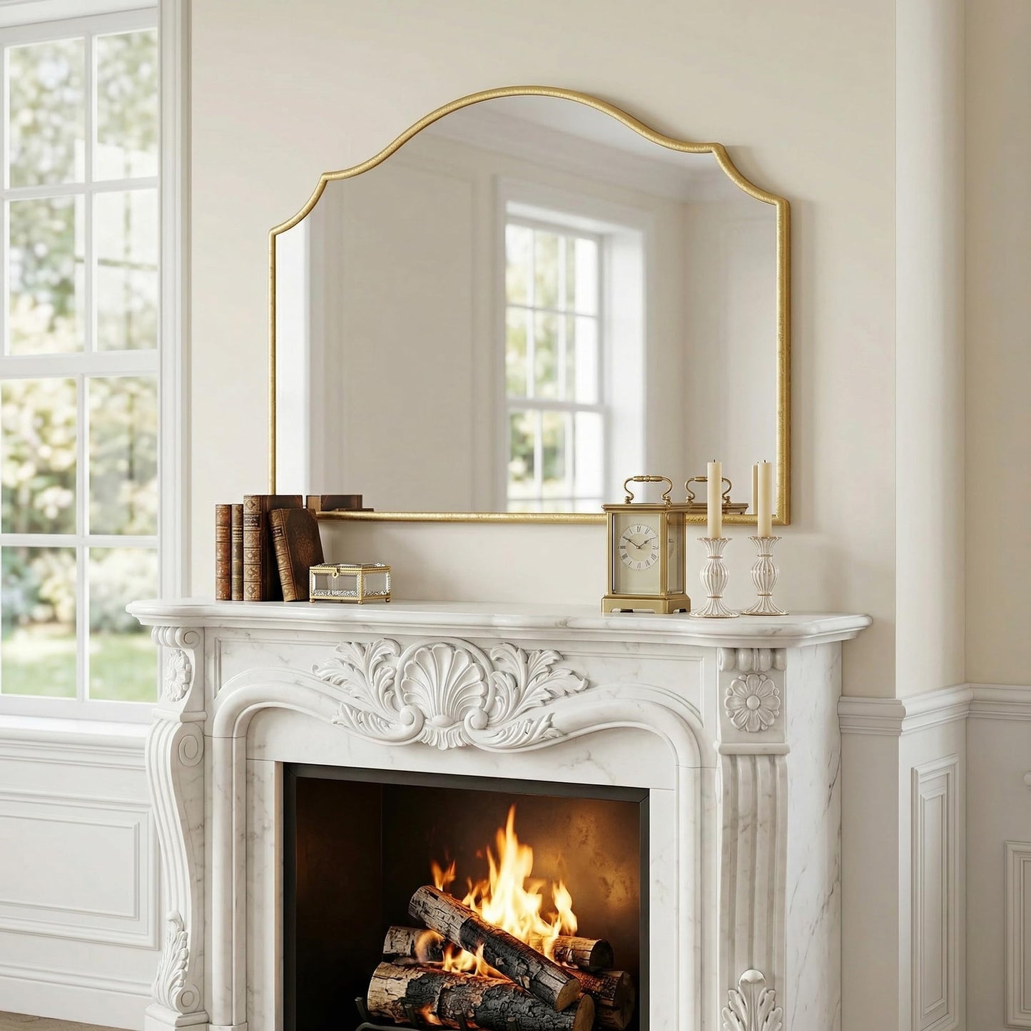 40"x29" Large Arched Gold Wall Mirror,Scalloped Edge Modern Bathroom Mirror