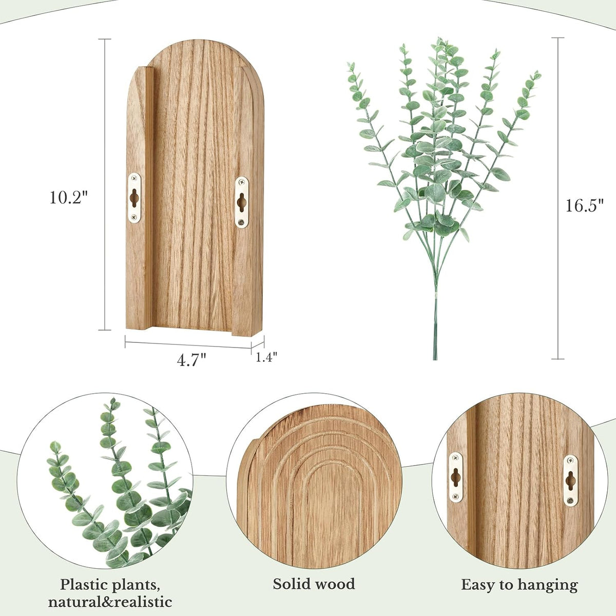 Dahey Wood Wall Planter Vase with Fake Eucalyptus Plants Boho Wall Decor