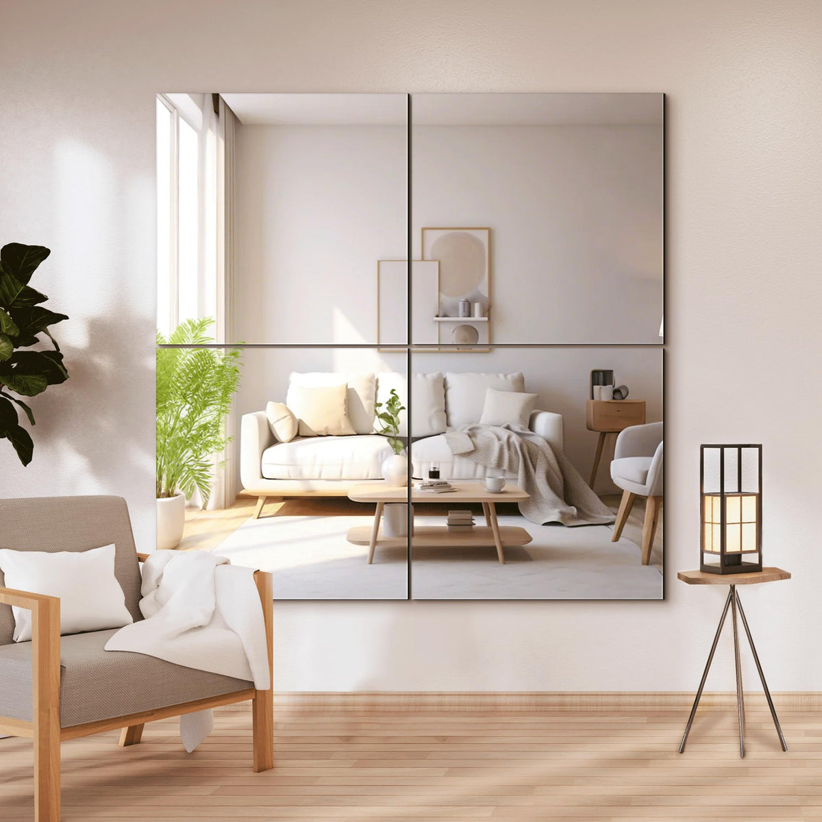 Delma Glass Full Length Wall Mirror Tiles, 14'' x 12'' 4PCS