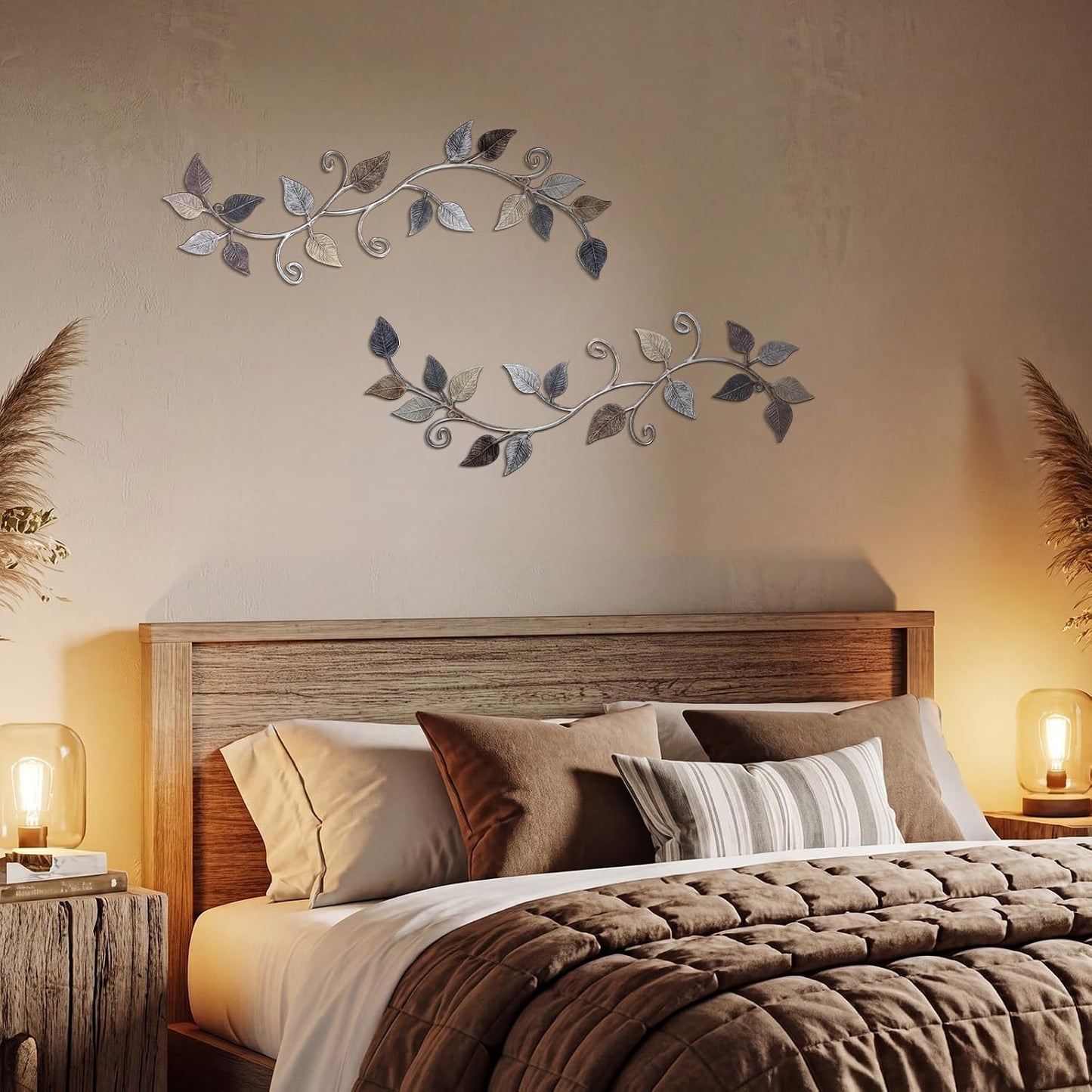 Novabright 2 Pcs Metal Tree Leaf Scroll Wall Art Vine Hanging Decor Bronze