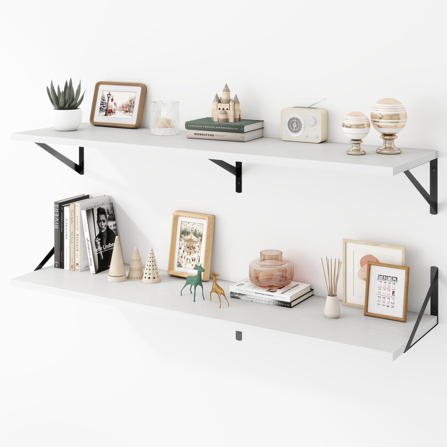 Acovy Deep Floating Shelves Wall Mounted, 36"x12" Black Wall Shelves with Brackets Set of 2 for Bedroom, Living Room, Bathroom, Kitchen, Office - Storage & Display Shelf for Decor, Books, Plants