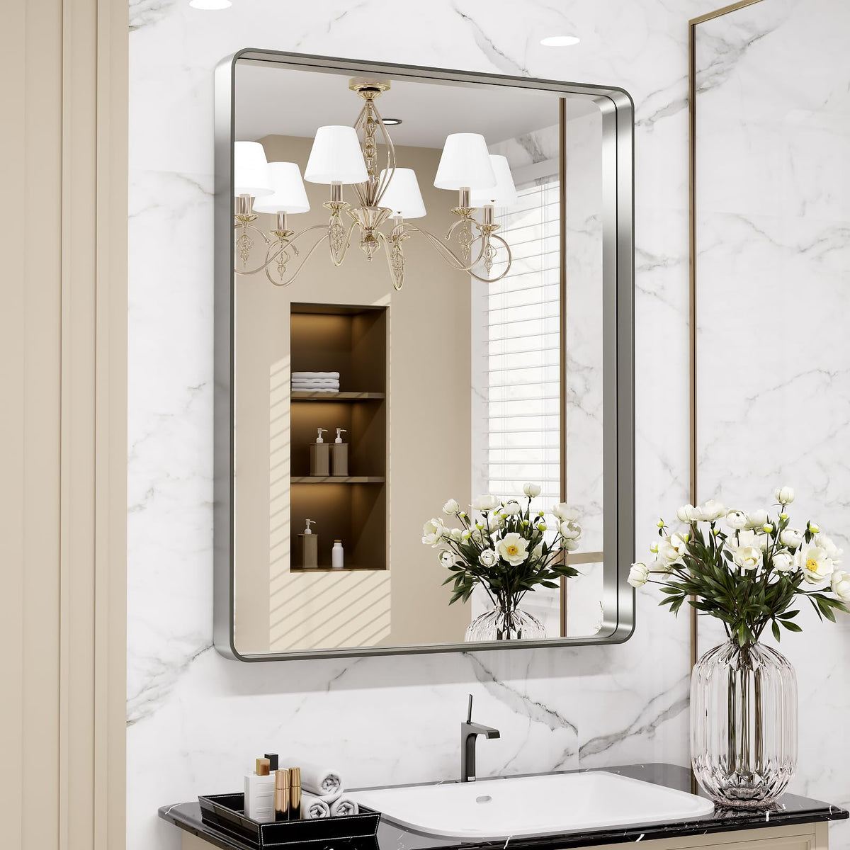 LOAAO 22X30 Inch Black Bathroom Mirror Metal Framed