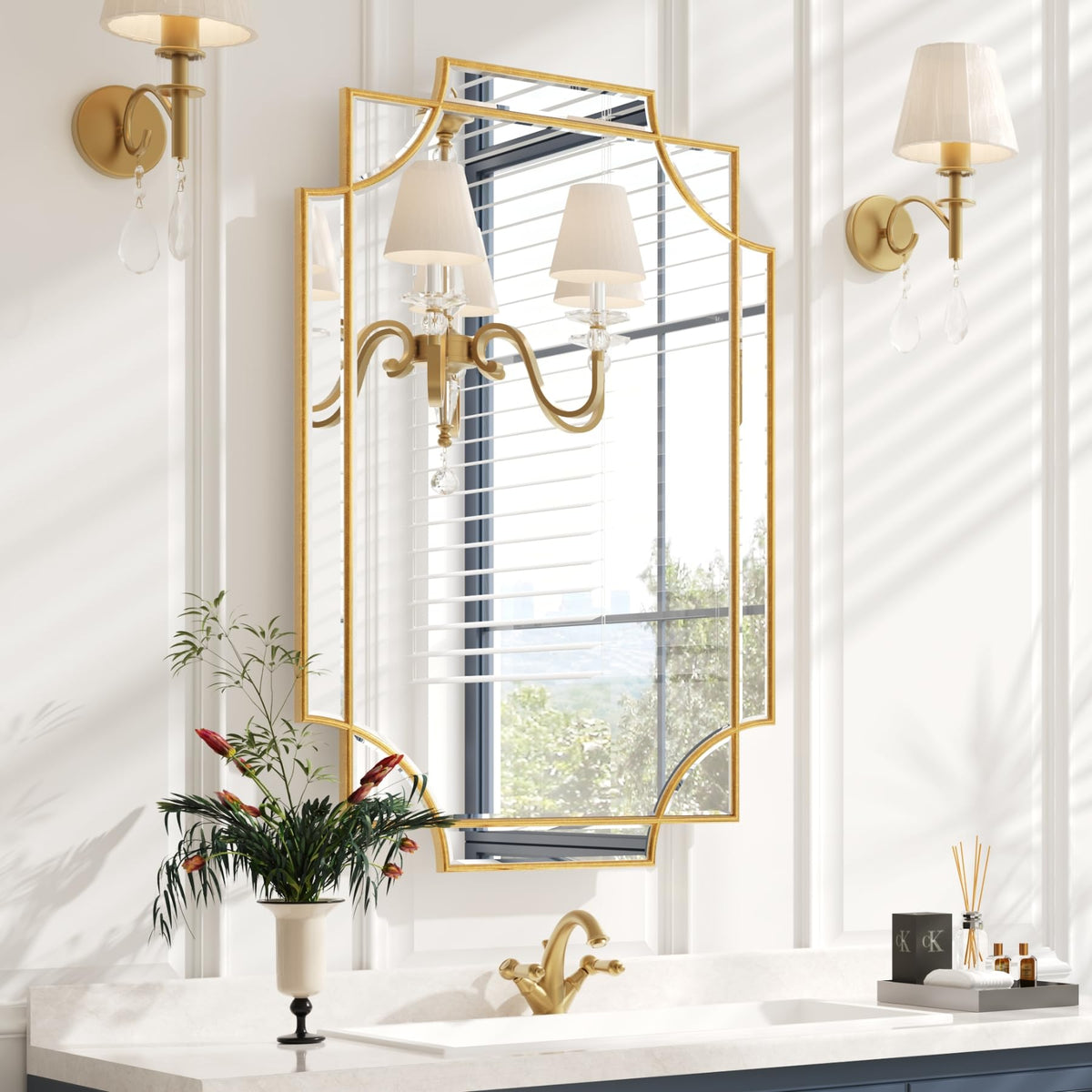 Kelly Miller 32"x48" Gold Foil Scalloped Edge Decorative Vanity Wall Mirror