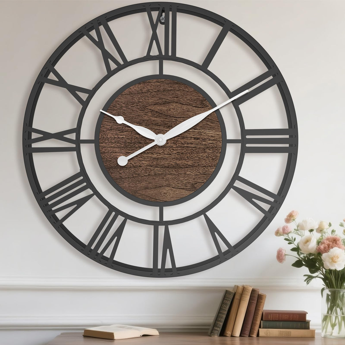 Pytha Sight 24 Inch Roman Numerals Large Wall Clocks for Living Room Decor