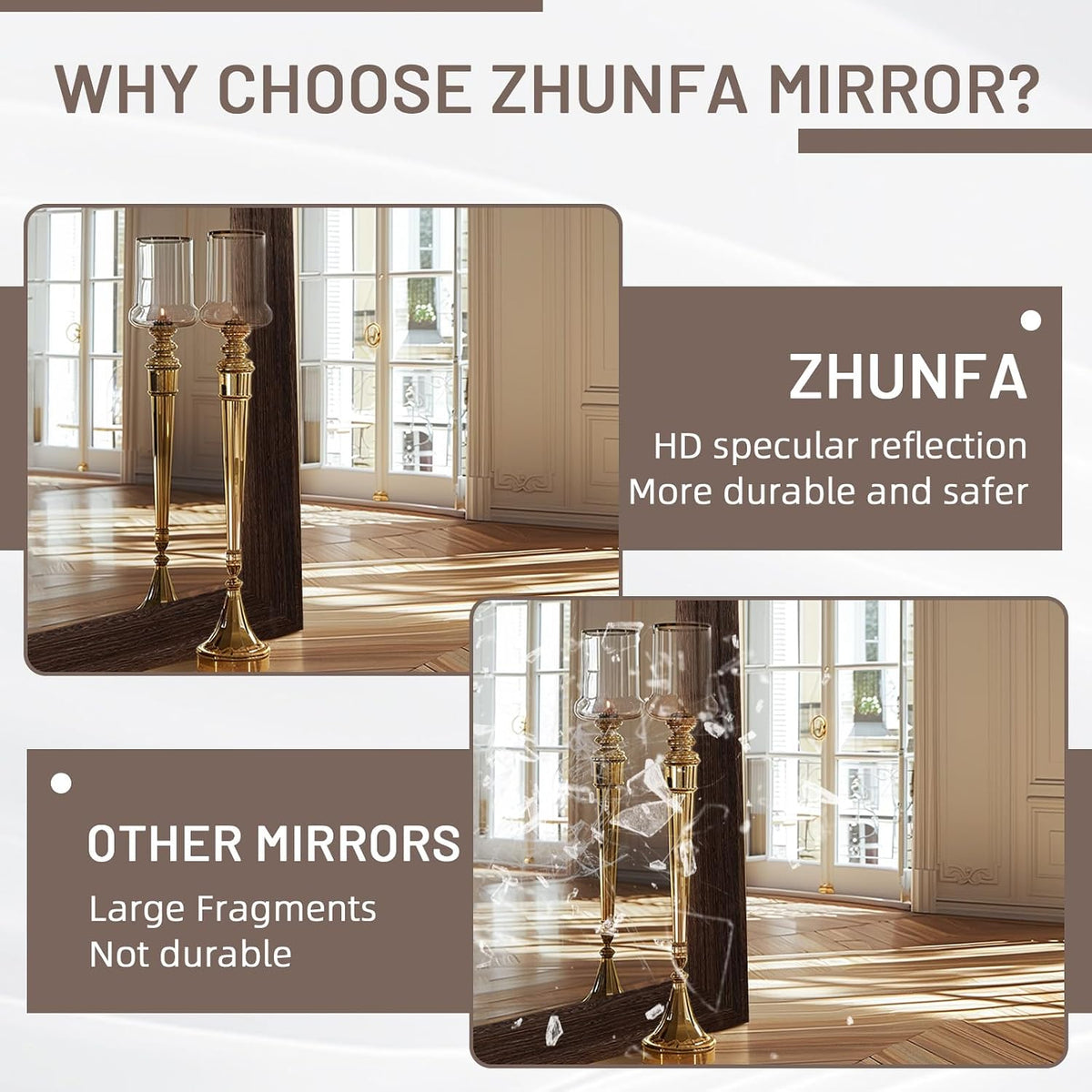 ZHUNFA Arched Full Length Mirror with Solid Wood Frame