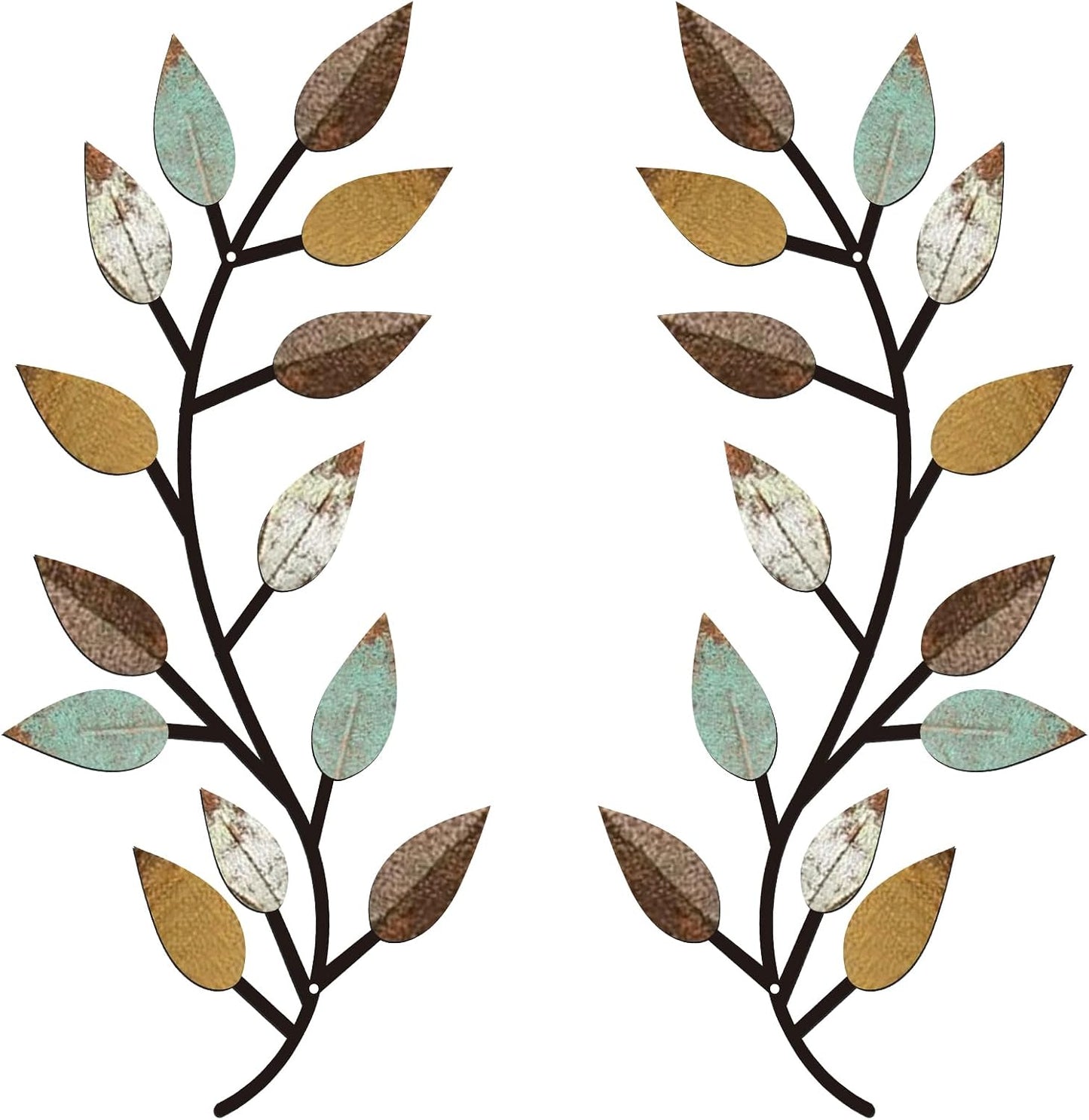 Zhengmy 2 Pcs Metal Leaf Wall Art Vine Branch Decor,Bright Colors