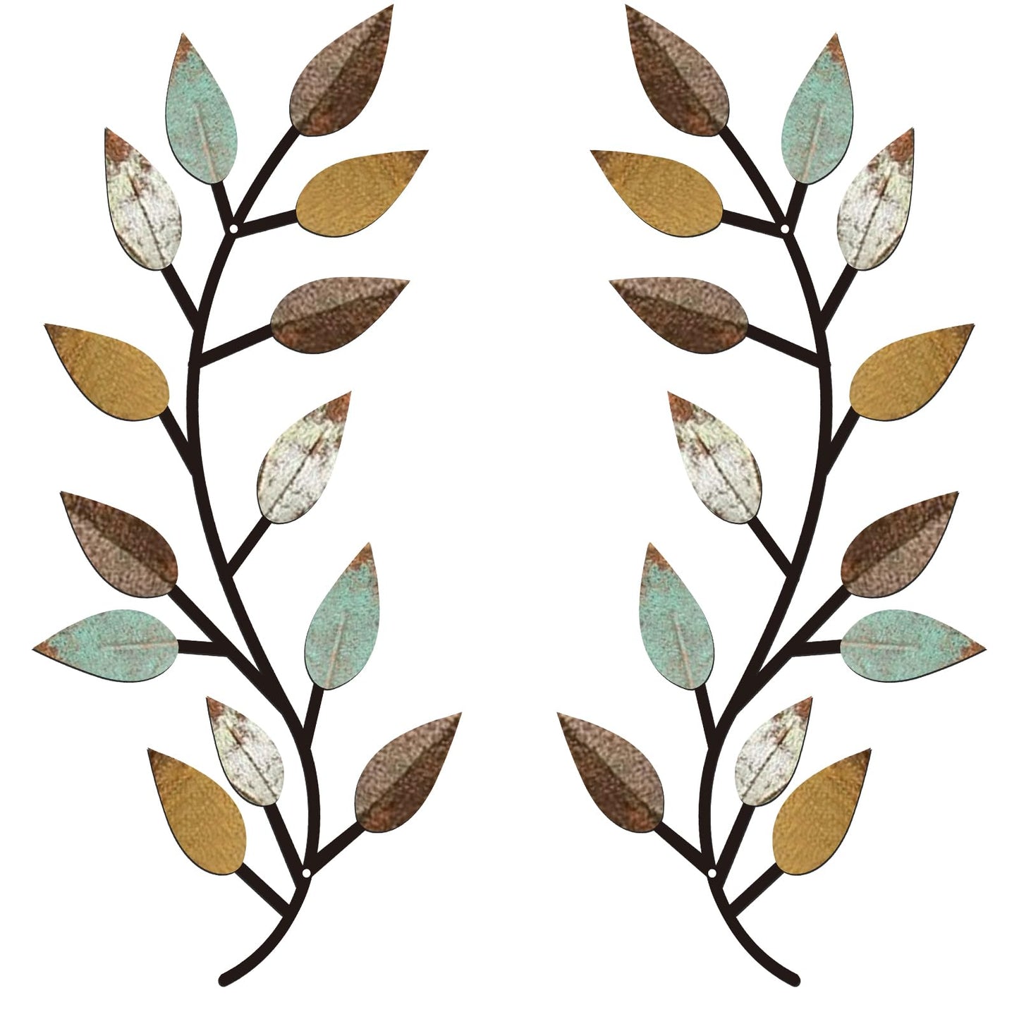 Zhengmy 2 Pcs Metal Leaf Wall Art Vine Branch Decor,Lively Colors