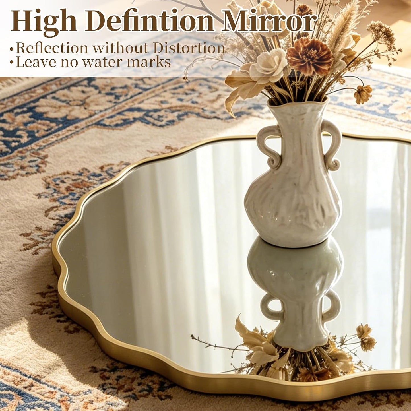HOMECOOKIN 24" Wavy Round Wall Mirror, Gold Scalloped Circle Mirror Edge Round with Metal Frame, Modern Decorative Hanging/Leaning Mirrors for Bathroom, Hotels, Hallway, Entryway, Vanity, Office