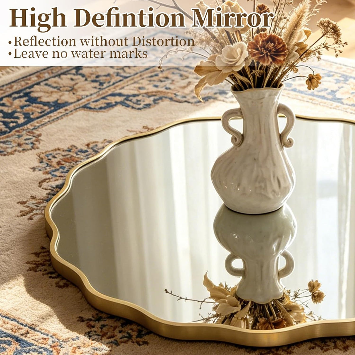 HOMECOOKIN 24" Wavy Round Wall Mirror, Gold Scalloped Circle Mirror Edge Round with Metal Frame, Modern Decorative Hanging/Leaning Mirrors for Bathroom, Hotels, Hallway, Entryway, Vanity, Office