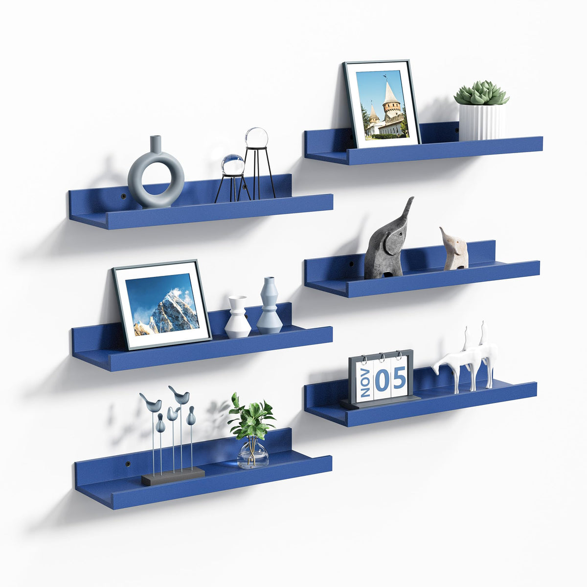 upsimples Floating Shelves for Wall Decor and Storage, Brown, 6Pcs 15.7''