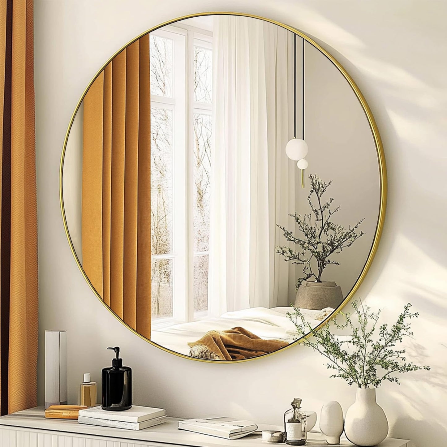 Round Mirror 30 inch, Circle Black Mirror, Matte Black Metal Frame