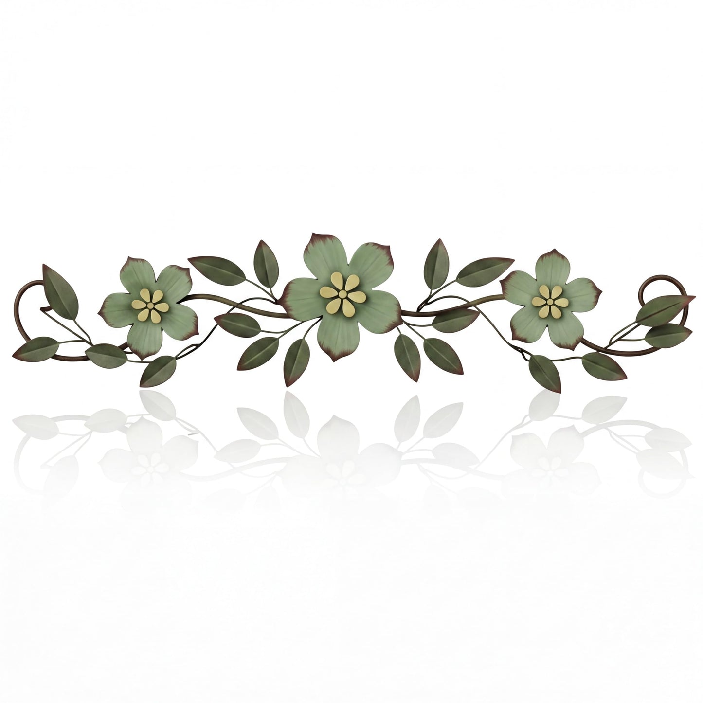 Wesiti Metal Flower Wall Decor Wrought Iron Scroll 15.7x3.7,Blue