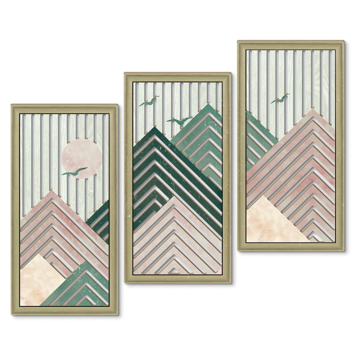Putuo Decor Boho Mountain Wall Art Set of 3, Rustic Wooden Wall Decor, Nature-Inspired Geometric Artwork, Mid-Century Modern Aesthetic for Living Room, Bedroom, Office Brown 16.5 x 8.6 inch