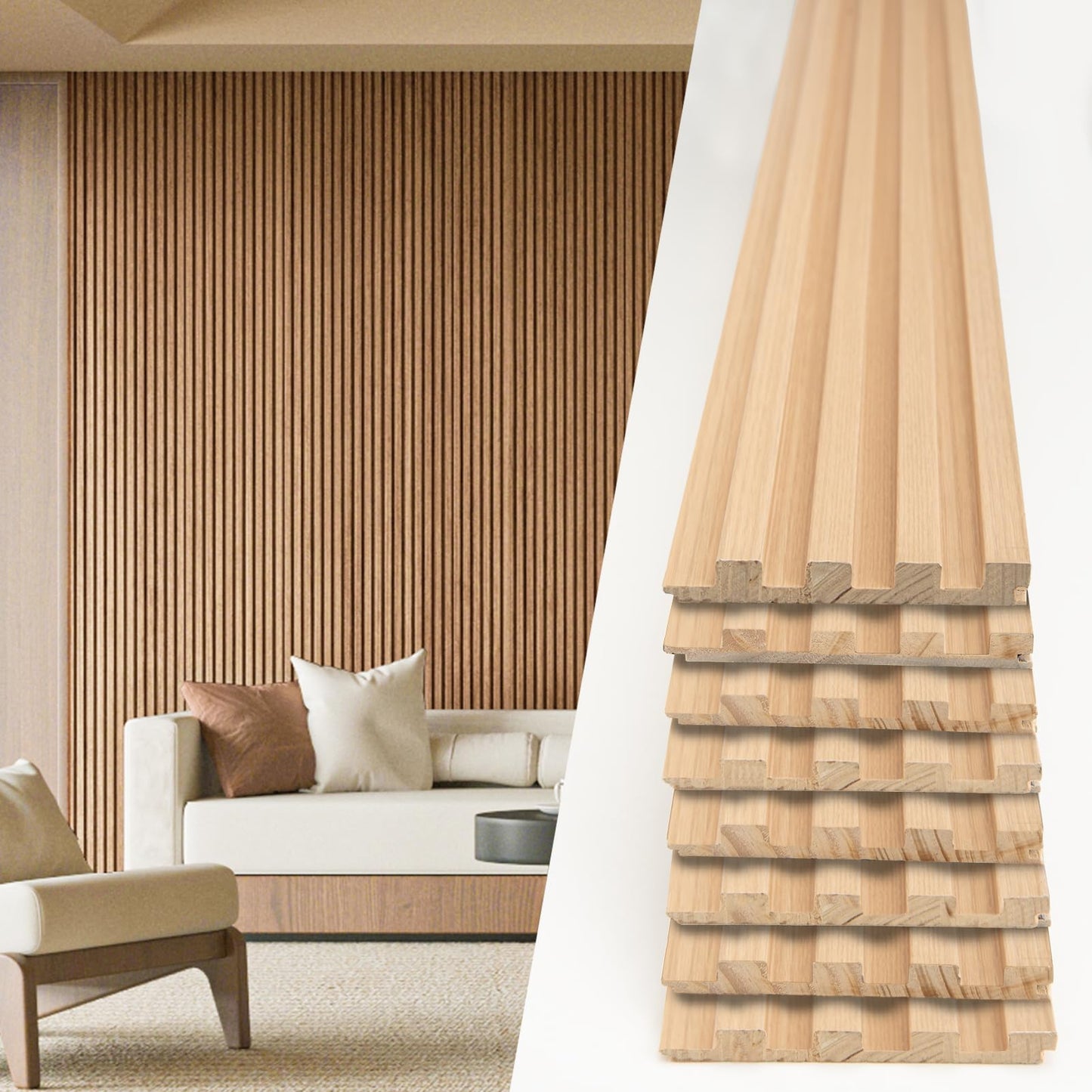 Art3d 108 x 5.7 Inch Slat Solid Wood Wall Paneling for Interior Decor, Oak