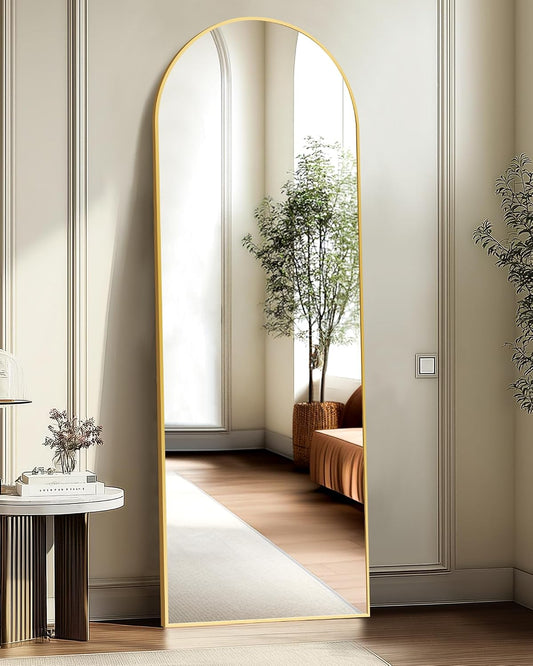 Arched Full Length Mirror, 56"x15" Standing Body Mirror for Wall, Gold