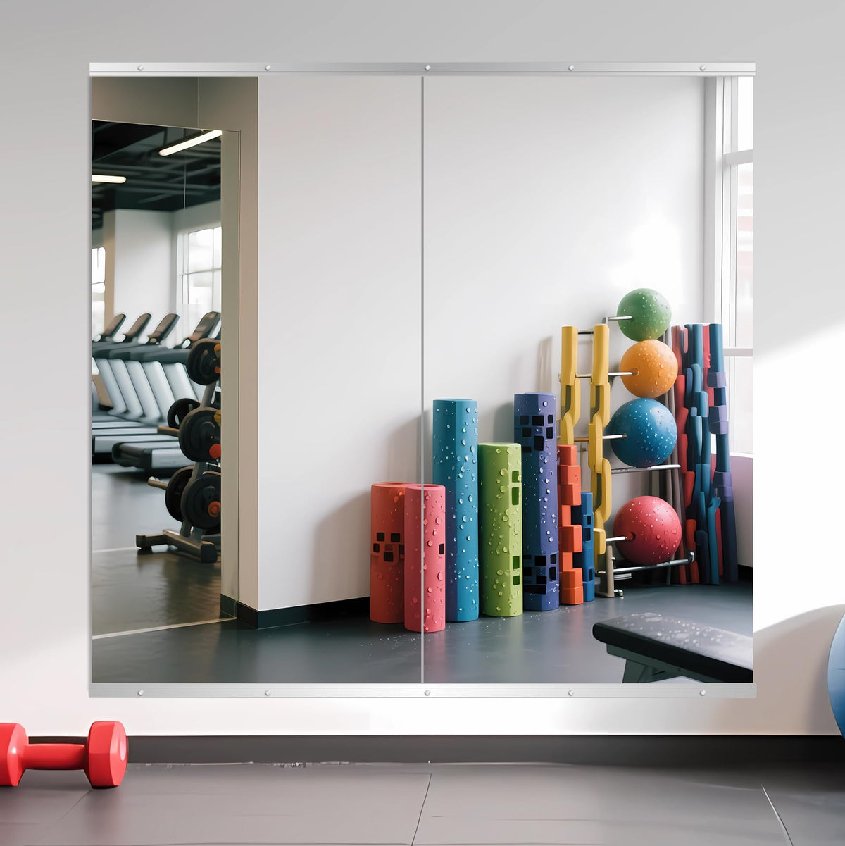 Ruomeng Home Gym Mirrors 12 Inch x 12Pcs Wall Mounted Mirror Glass Frameless Full Length Mirror Tiles for Home Gym, Bedroom, Door & Bathroom