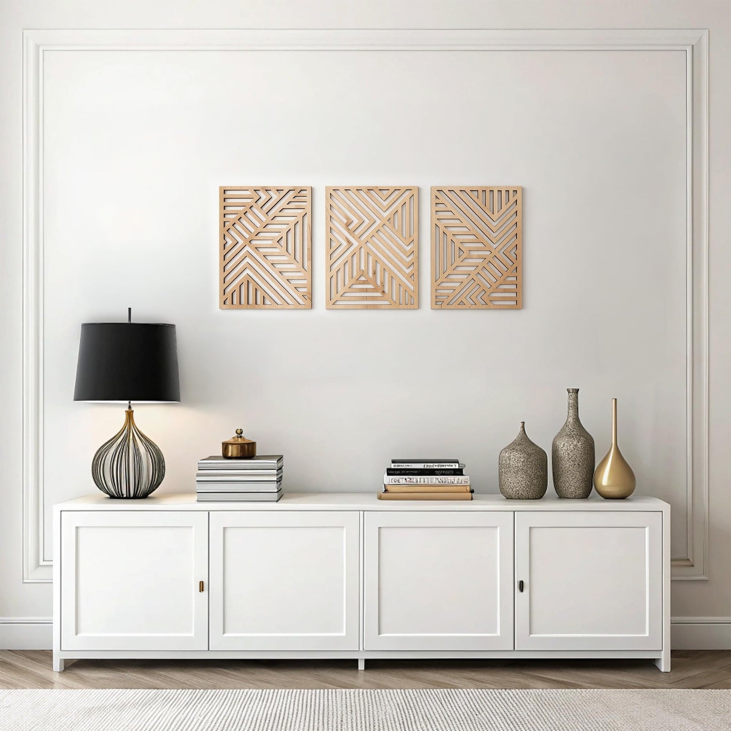 qmmp Modern Wooden Wall Sculptures - Set of 3 - Home Decor Accent - Large Wall Art for Living Room, Bedroom, Office - Easy Installation (Walnut, Large - Tree Leaves)