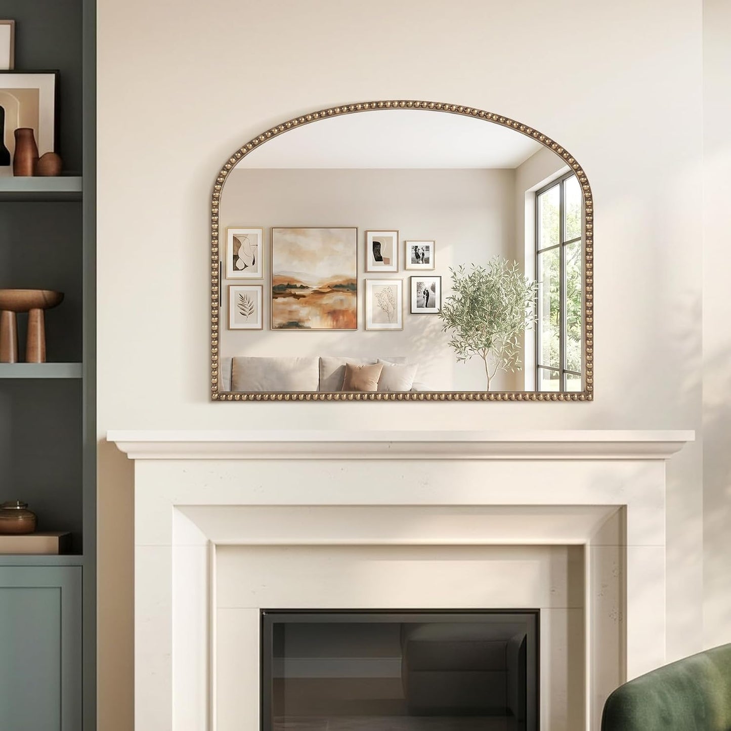 Antique Gold Arched Wall Mirror, 36" x 28" Beaded Mirror