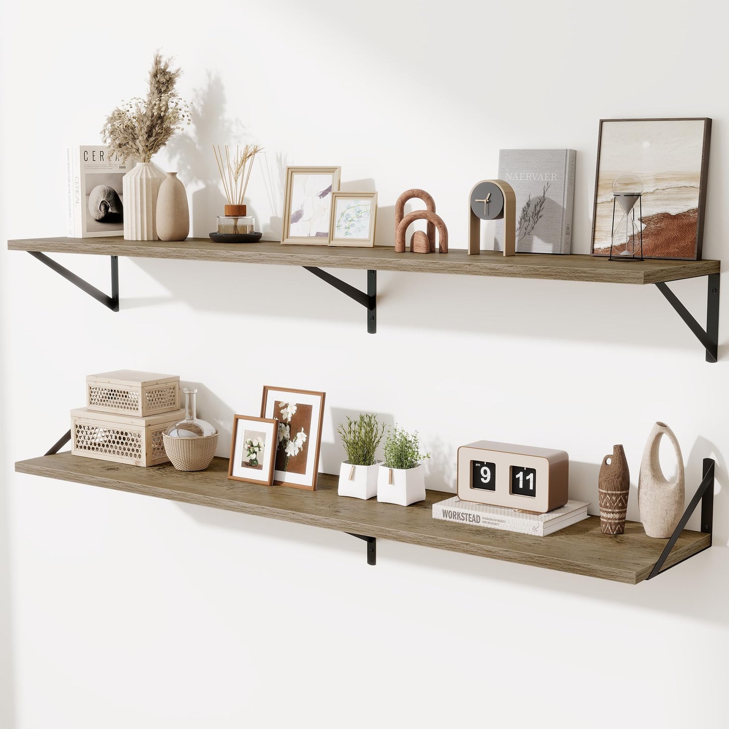 Acovy Deep Floating Shelves Wall Mounted, 36"x12" Black Wall Shelves with Brackets Set of 2 for Bedroom, Living Room, Bathroom, Kitchen, Office - Storage & Display Shelf for Decor, Books, Plants