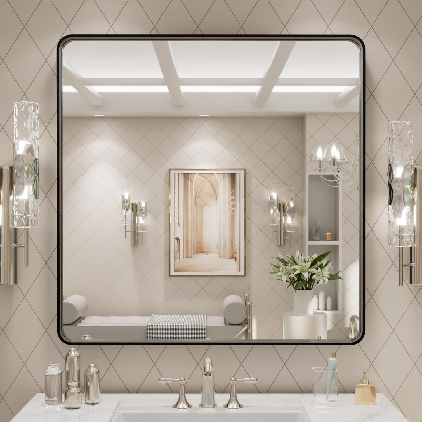 LOAAO 22X30 Inch Black Bathroom Mirror Metal Framed