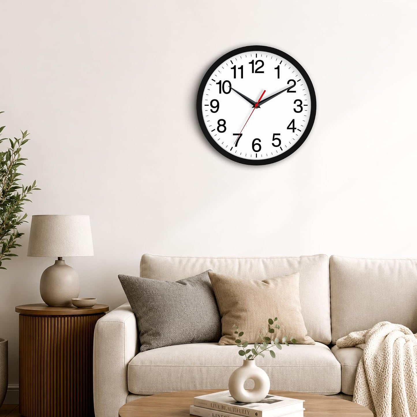 Rohioue Wall Clock Analog 10 Inch Black Battery Operated Silent Clock