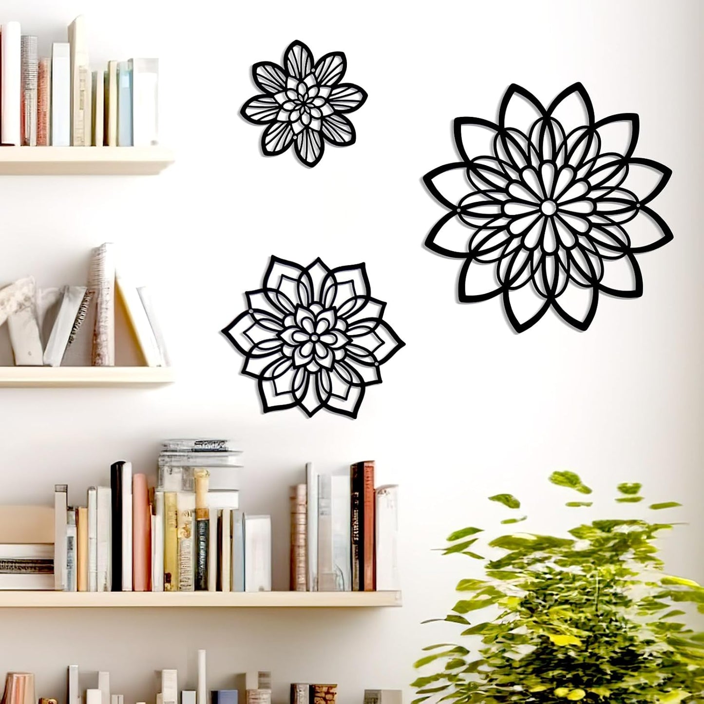 Zzbakress 3 Pcs Metal Flowers Wall Art Bathroom Wall Decor, Black Elegant