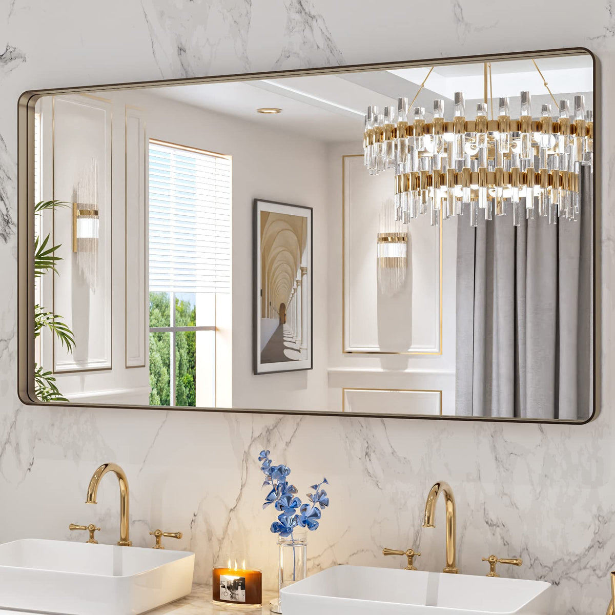 LOAAO 22X30 Inch Black Bathroom Mirror Metal Framed