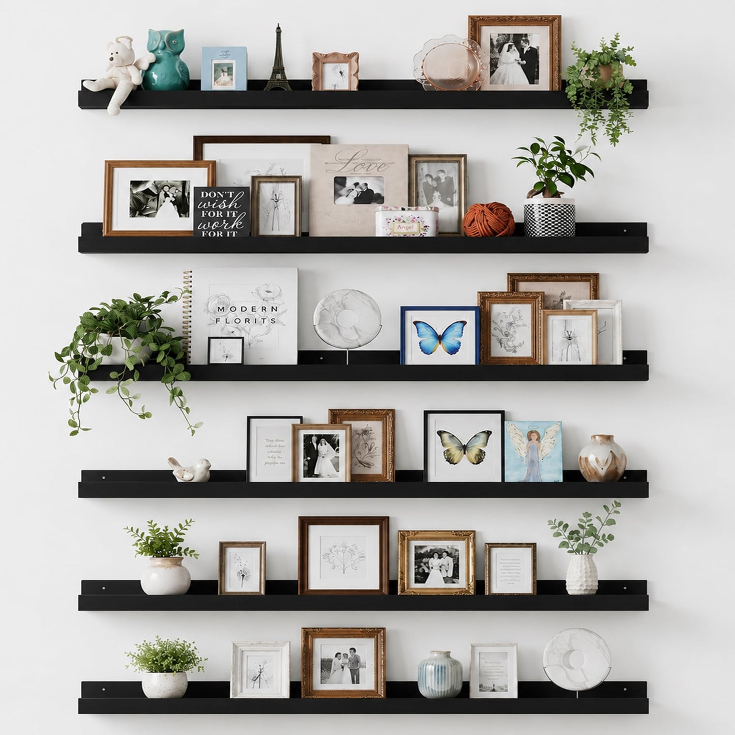 upsimples Floating Shelves for Wall Decor and Storage, Brown, 6Pcs 15.7''