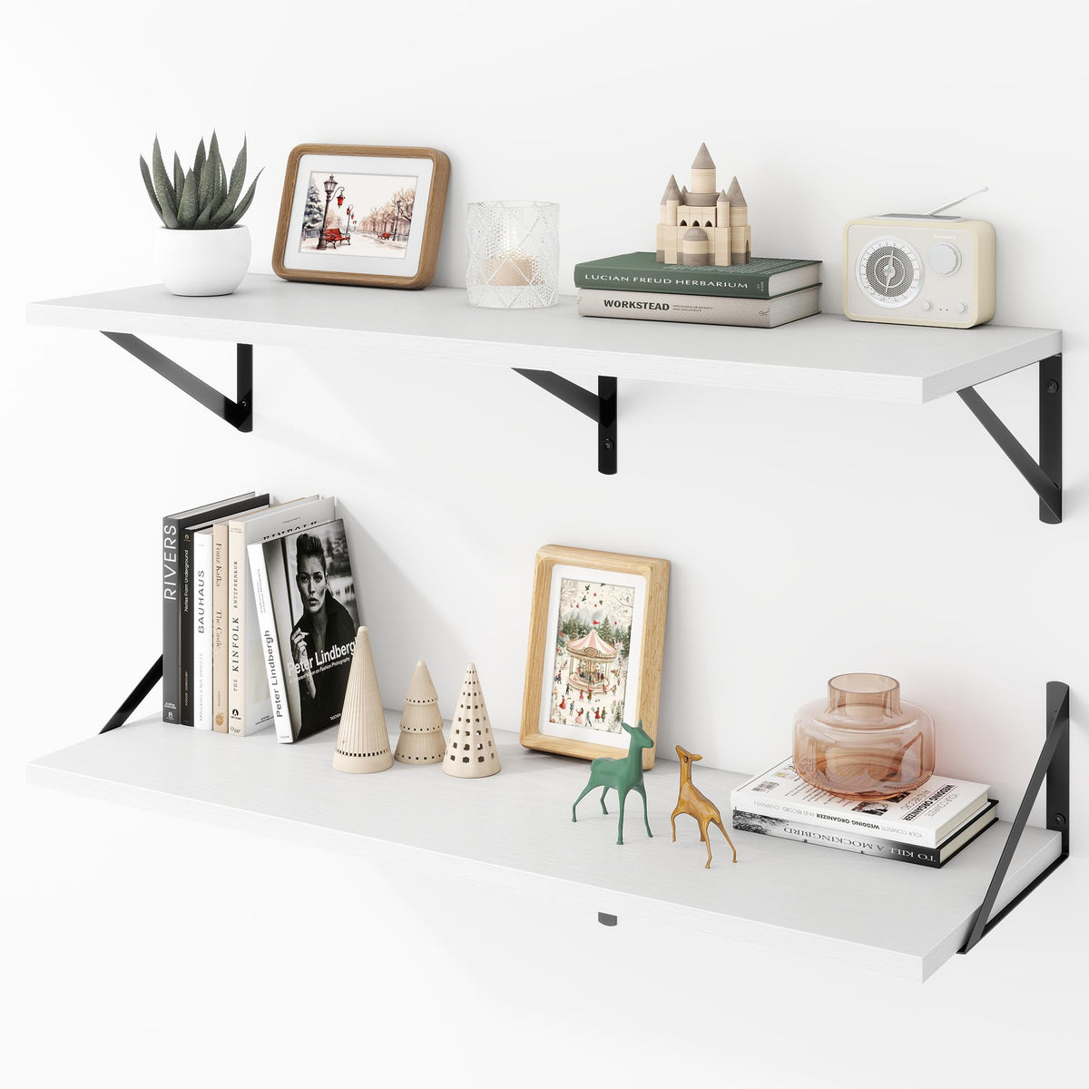 Acovy Deep Floating Shelves Wall Mounted, 36"x12" Black Wall Shelves with Brackets Set of 2 for Bedroom, Living Room, Bathroom, Kitchen, Office - Storage & Display Shelf for Decor, Books, Plants