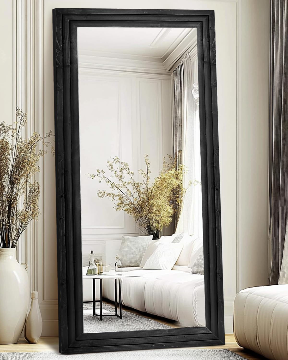 48x16in Oval Full Length Mirror Solid Wood Frame, Brown