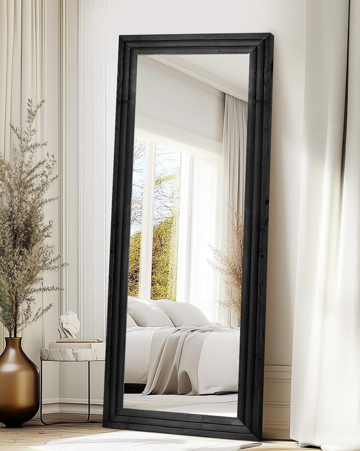 48x16in Oval Full Length Mirror Solid Wood Frame, Brown