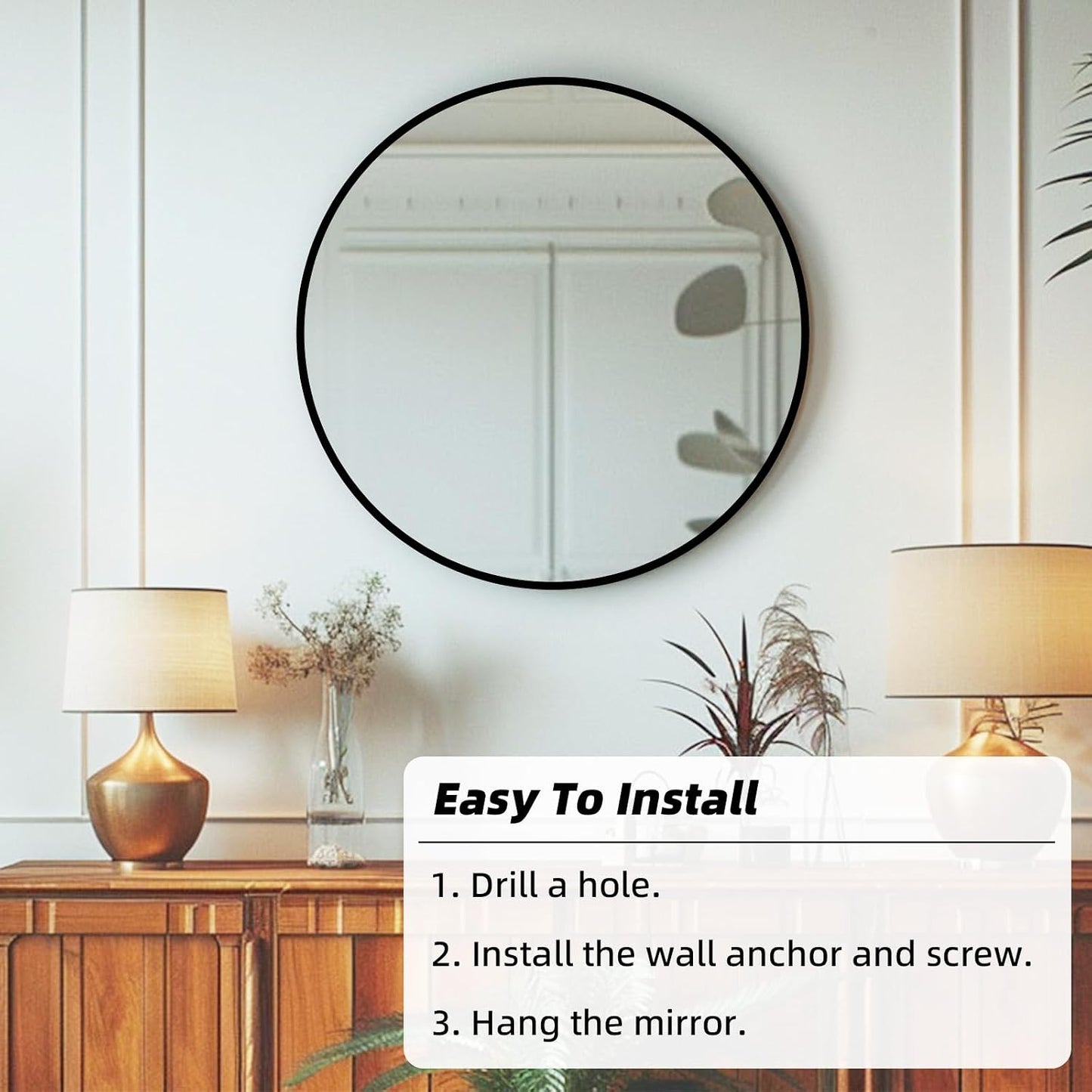 Round Mirror 30 inch, Circle Black Mirror, Matte Black Metal Frame