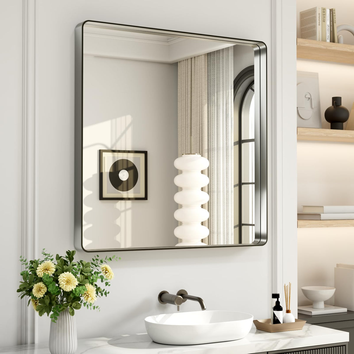 LOAAO 22X30 Inch Black Bathroom Mirror Metal Framed