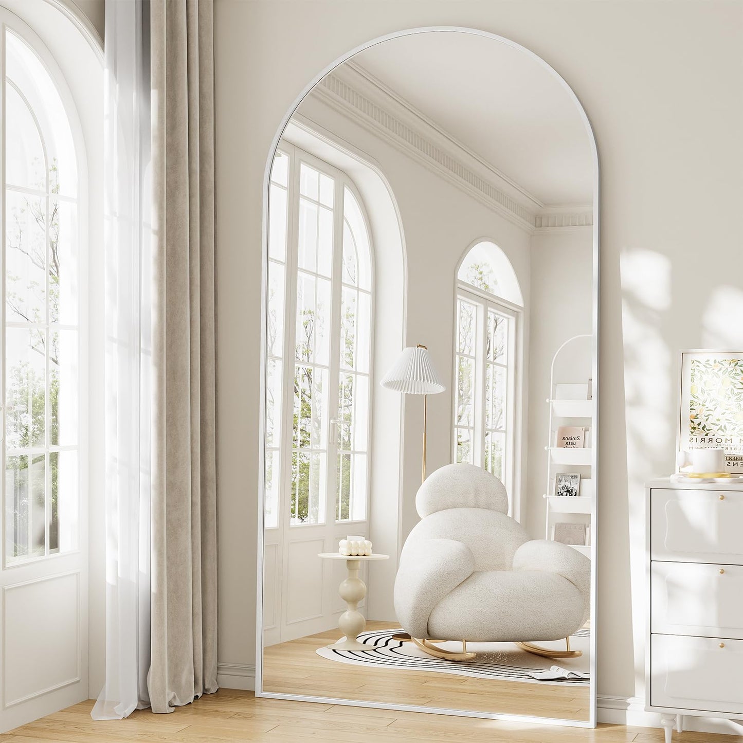 57" x 20" Arched Full Length Mirror - Wall Mounted/Floor Mirror Aluminum Alloy Frame Full Body Mirrors for Bathroom Living Room Bedroom and Entryway,Black