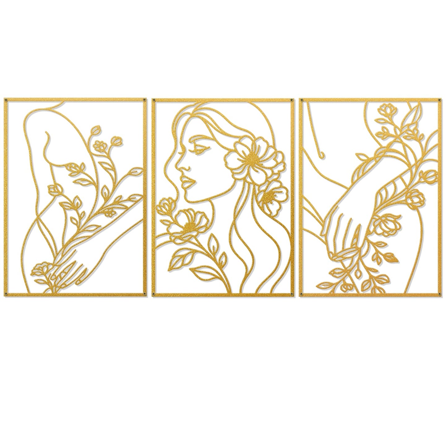 AGIOTA 3 Pcs Gold Metal Wall Decor, Minimalist Floral Women Line Drawing Wall Art, Elegant Abstract Lady Silhouette Metal Wall Hanging for Home Bedroom Living Room