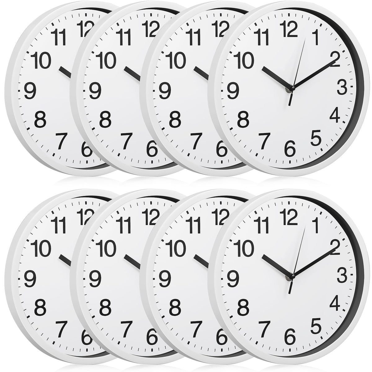 Inbagi 8 Pcs Wall Clock Bulk Large Silent Battery Operated Classroom Clocks Quartz Analog Non Ticking Wall Clocks Round for Office School Kitchen Classroom Home Bedroom Decorative(Black,12 Inch)