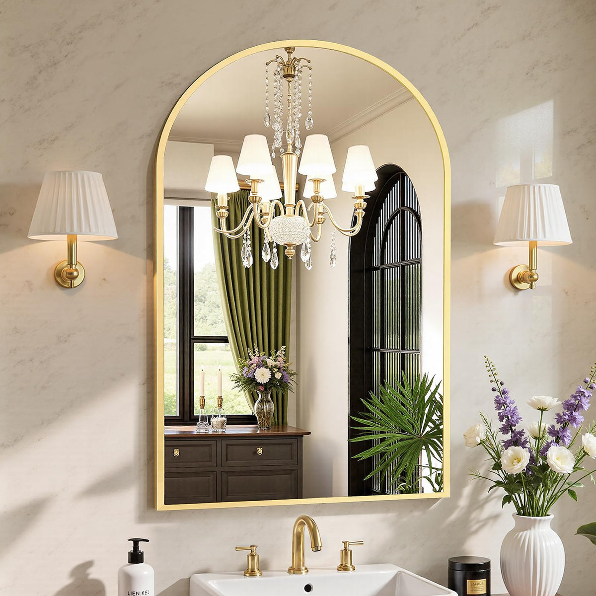 Sweetcrispy 20"x30" Arched Gold Bathroom Mirrors for Wall