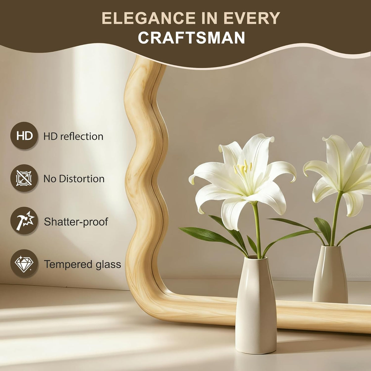 Full Length Mirror, 55”x28” Wavy Wood Floor Mirror for Wall