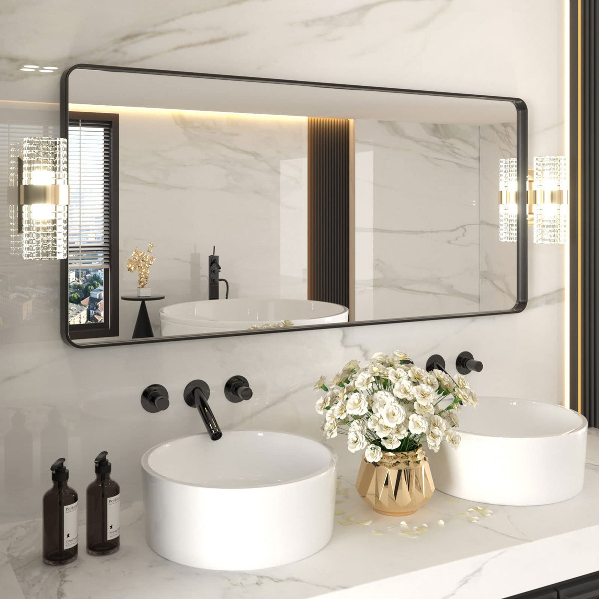 LOAAO 22X30 Inch Black Bathroom Mirror Metal Framed