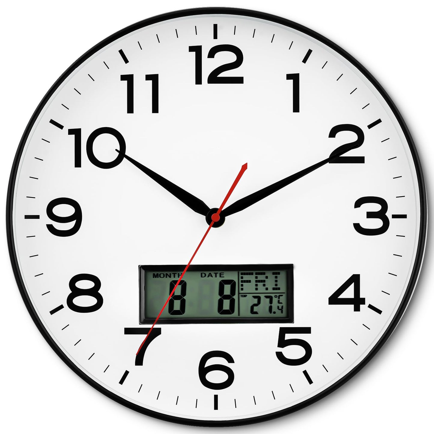 AKCISOT 12 Inch Wall Clock, Silent Battery Operated Analog Clock, Black