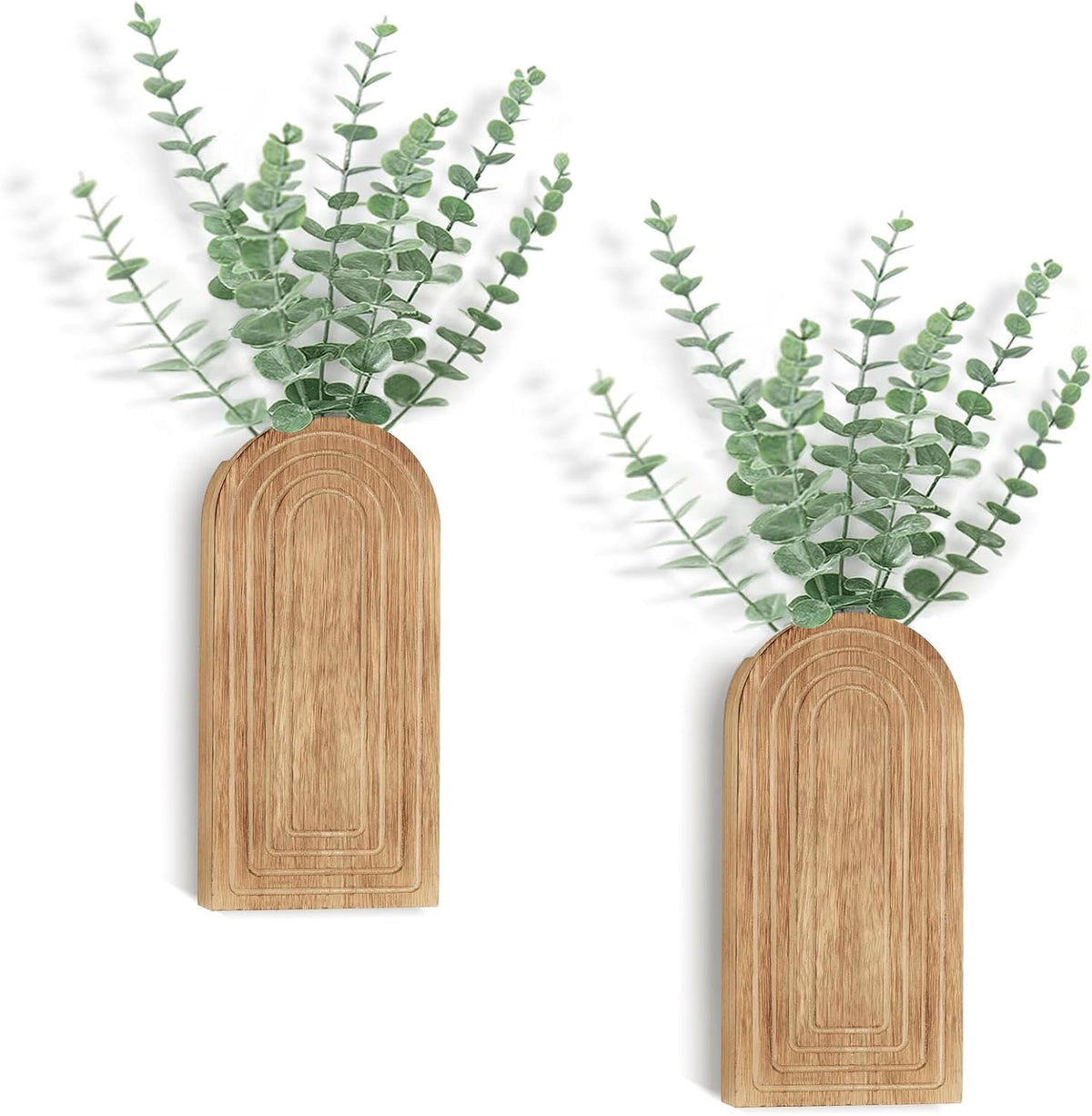 Dahey Wood Wall Planter Vase with Fake Eucalyptus Plants Boho Wall Decor