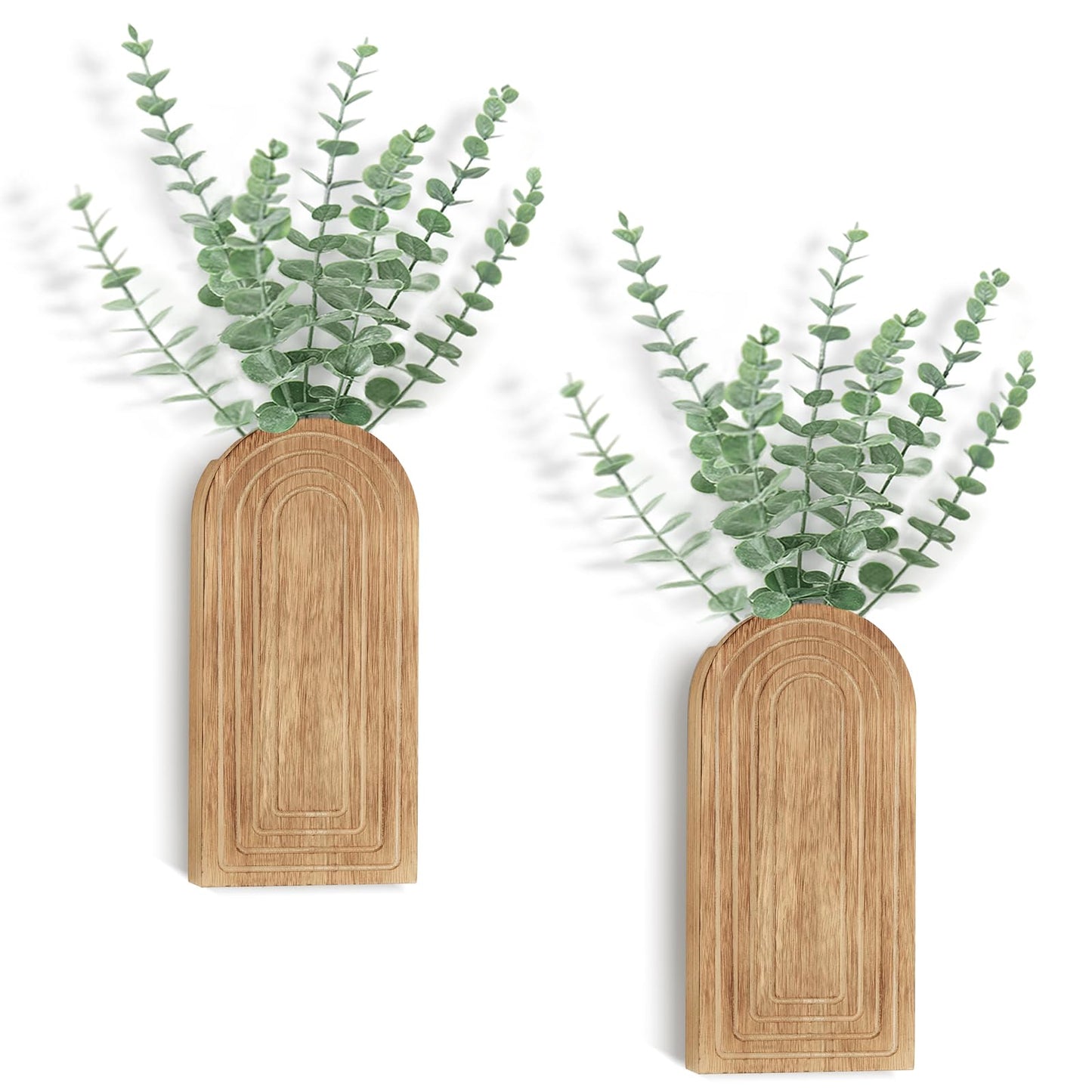 Dahey Wood Wall Planter Vase with Fake Eucalyptus Plants Boho Wall Decor