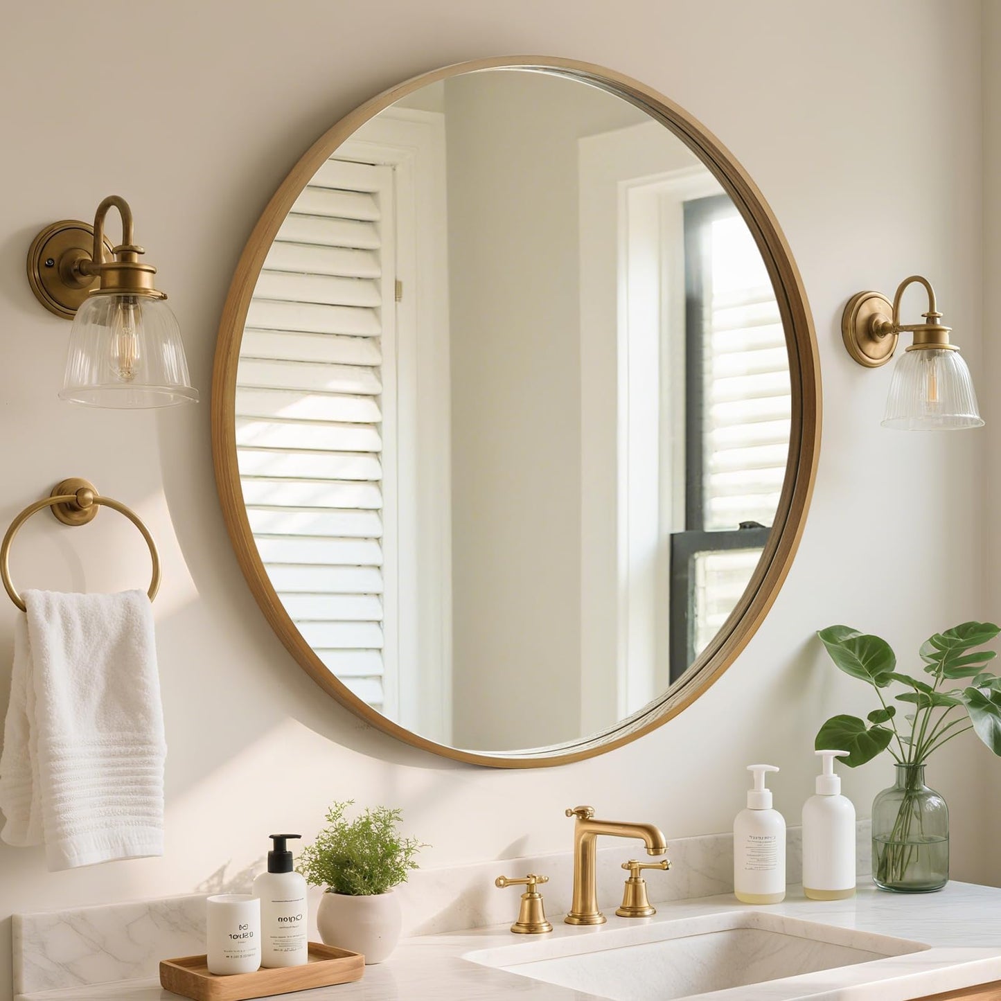 WallBeyond Round Wood Mirror 24 inch Circle Wall Mirror for Bathroom Round Wall Mirror for Wall Decor, Vanity, Entryway Living Room (Natural)