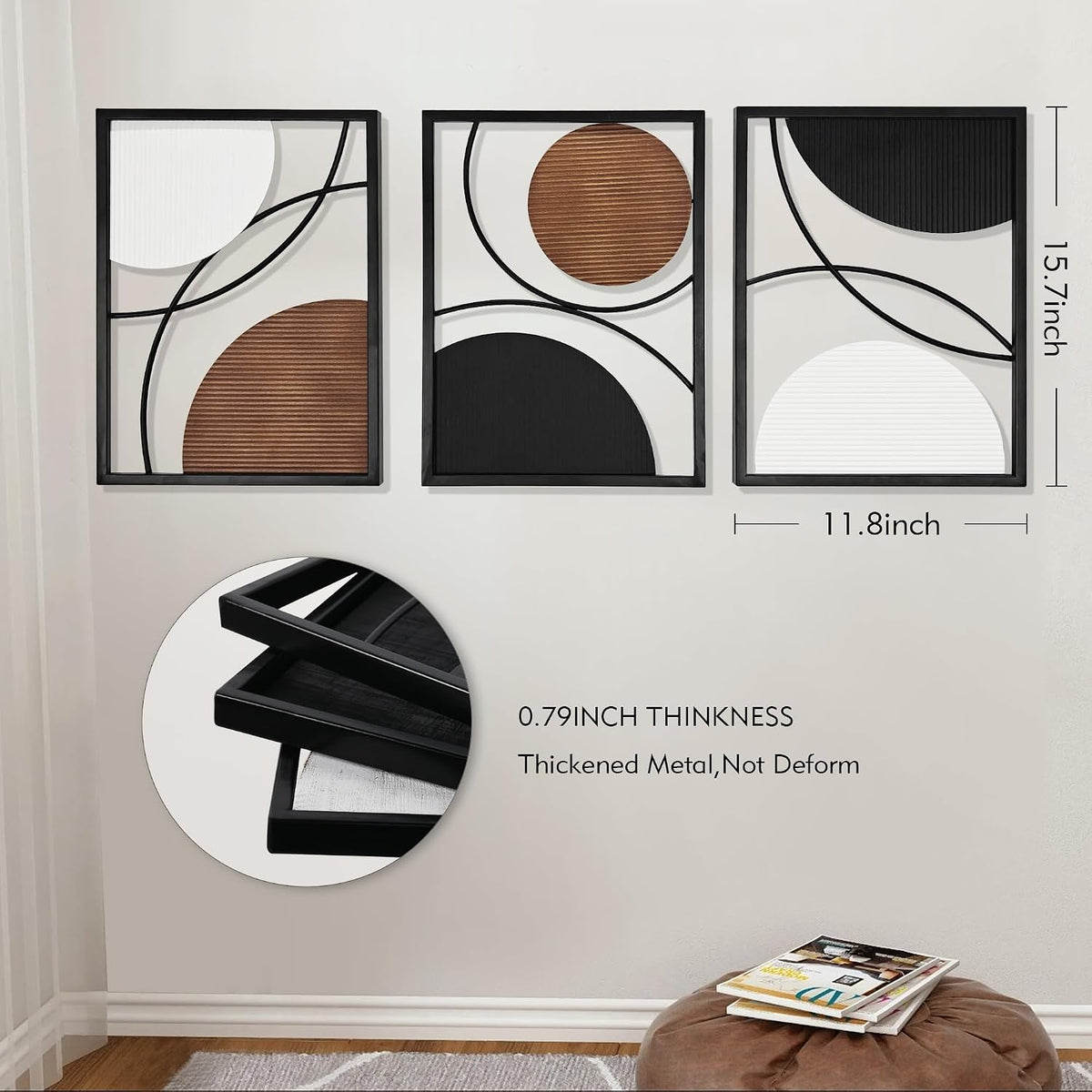 Oakrain 3 Pack Metal Wall Art, Abstract Minimalist Modern Wall Decor for Living Room, Bedroom, Office, Entryway