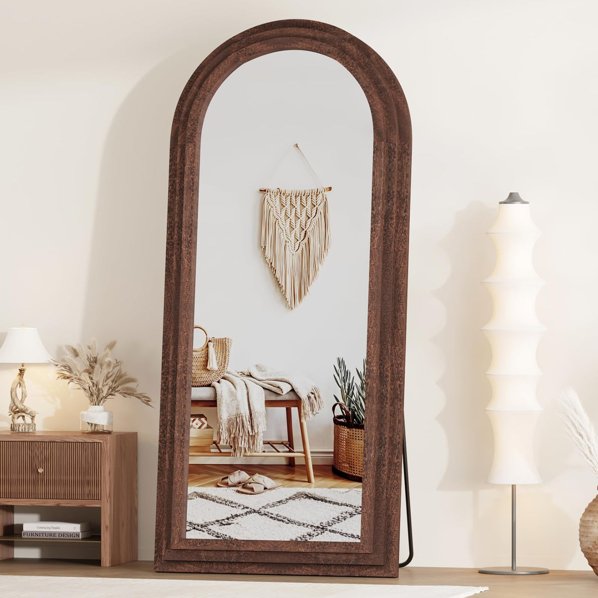 ZHUNFA Arched Full Length Mirror with Solid Wood Frame