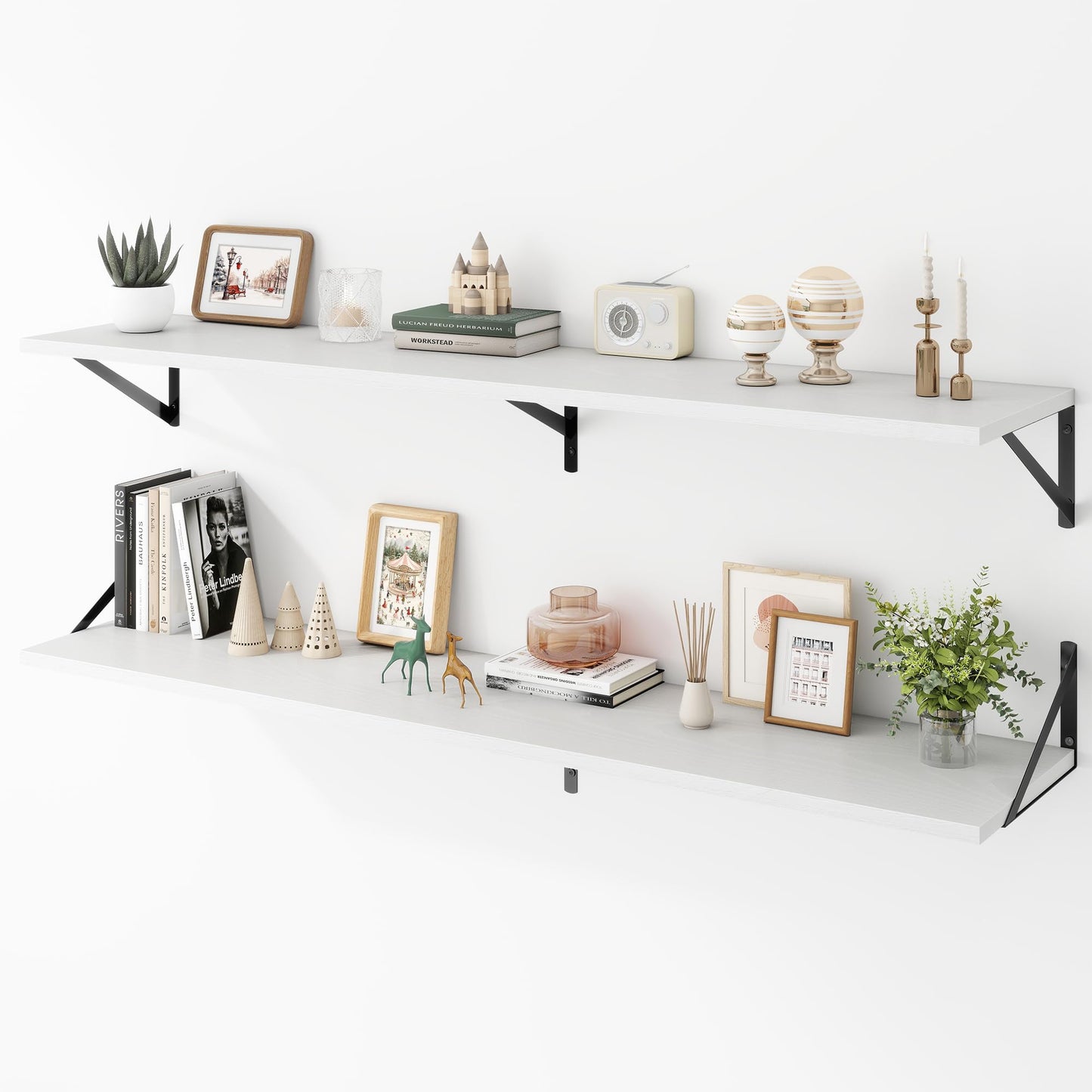 Acovy Deep Floating Shelves Wall Mounted, 36"x12" Black Wall Shelves with Brackets Set of 2 for Bedroom, Living Room, Bathroom, Kitchen, Office - Storage & Display Shelf for Decor, Books, Plants