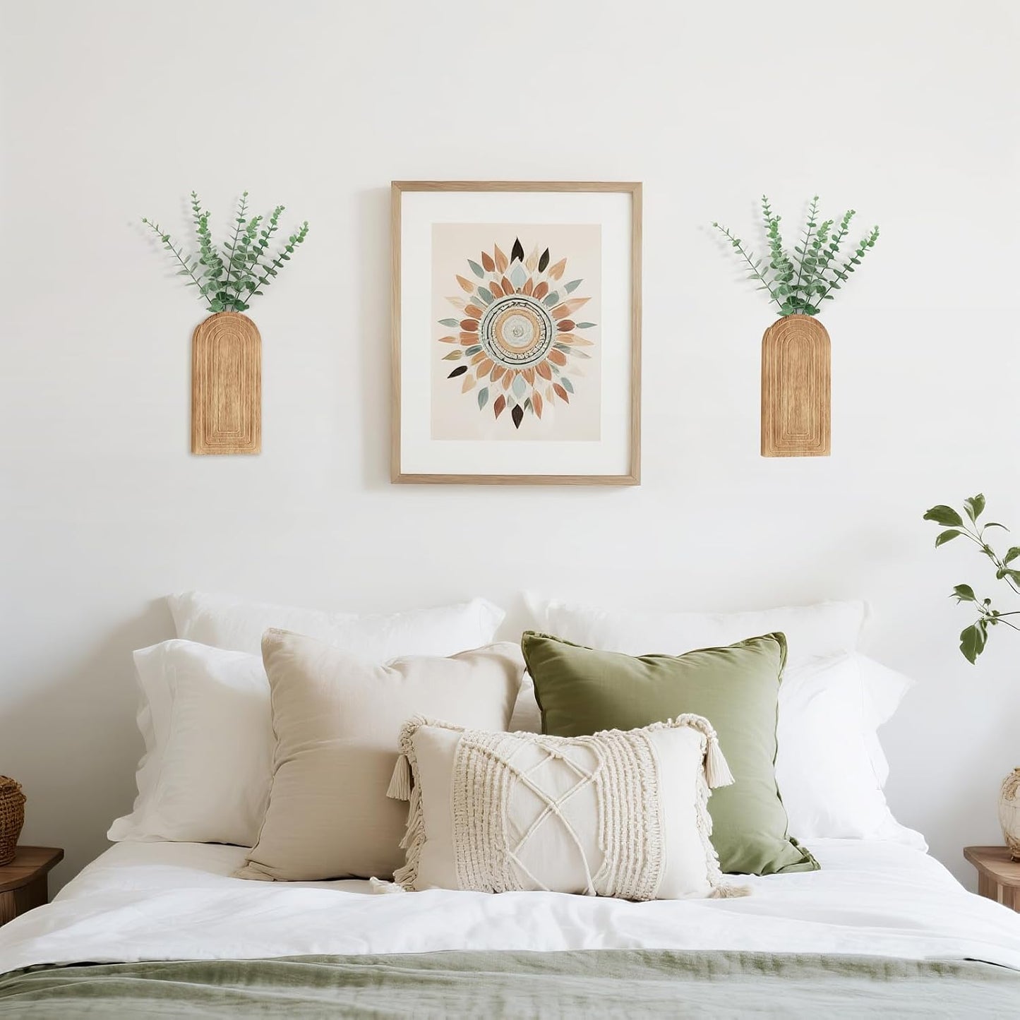 Dahey Wood Wall Planter Vase with Fake Eucalyptus Plants Boho Wall Decor