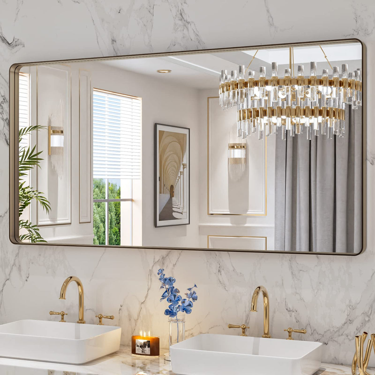 LOAAO 22X30 Inch Black Bathroom Mirror Metal Framed