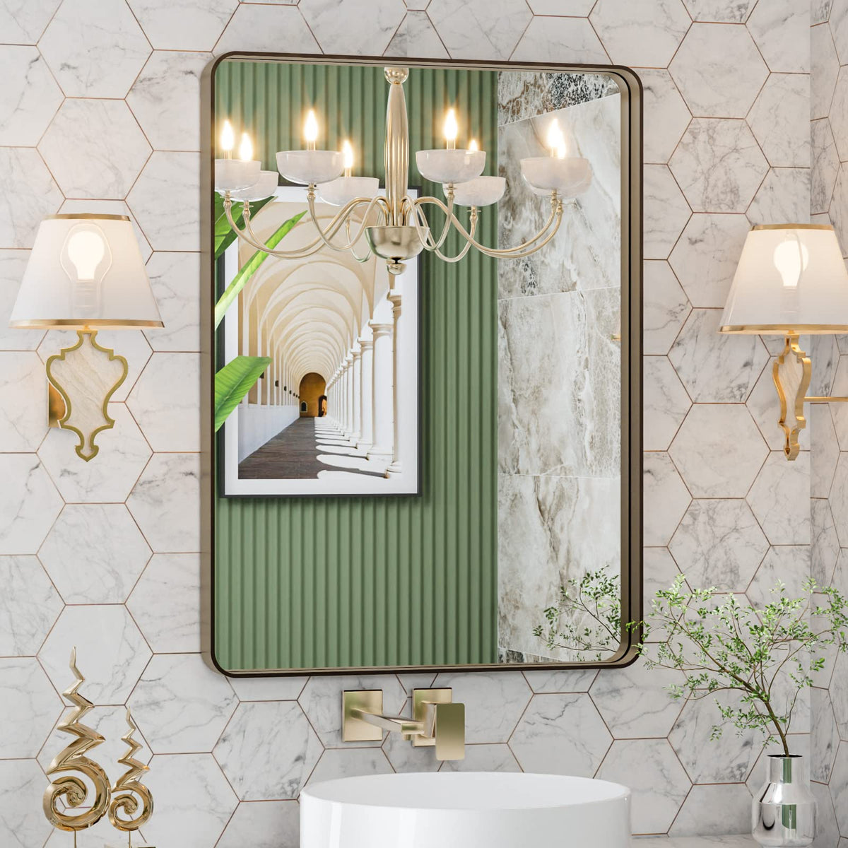 LOAAO 22X30 Inch Black Bathroom Mirror Metal Framed